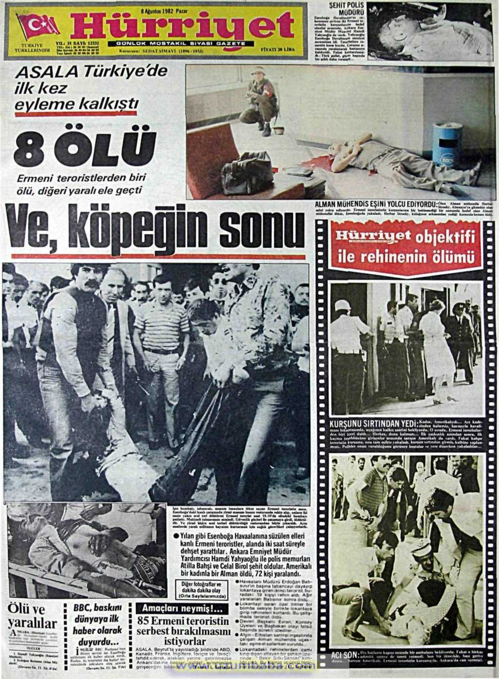 Hürriyet gazetesi 8 ağustos 1982