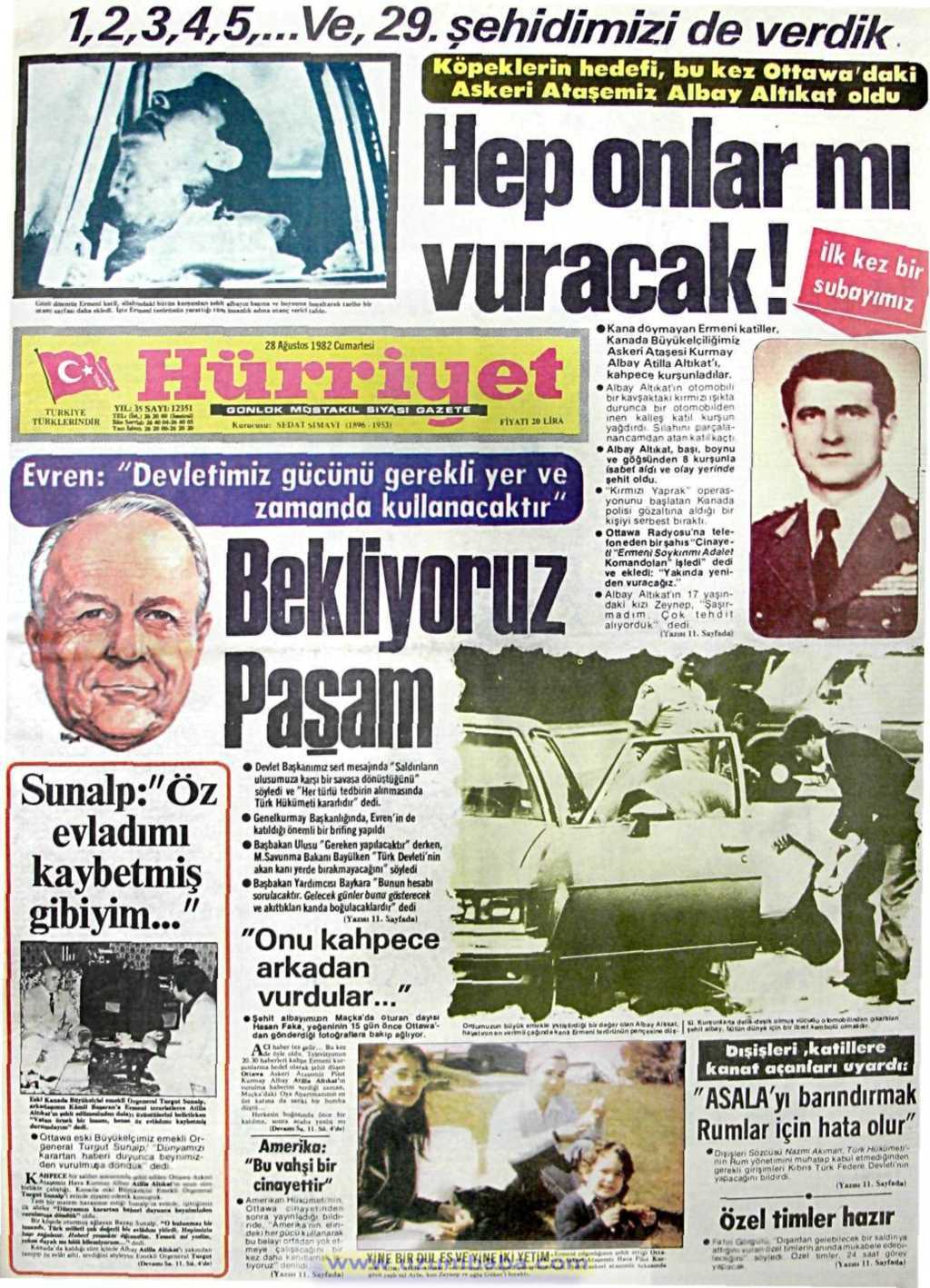 Hürriyet gazetesi 28 ağustos 1982