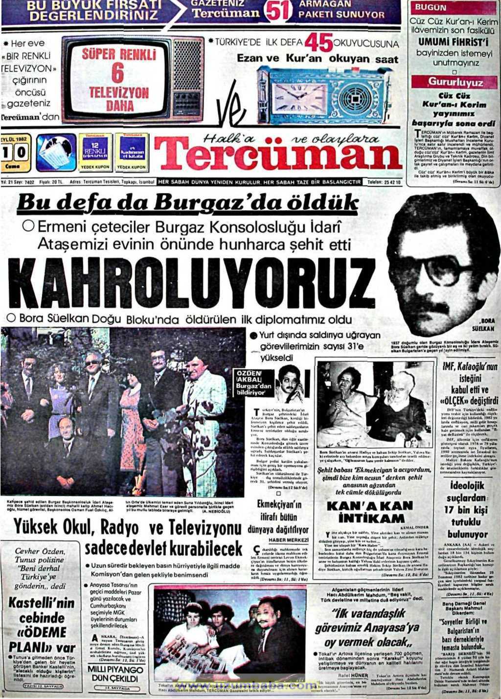 Tercüman gazetesi 10 eylül 1982