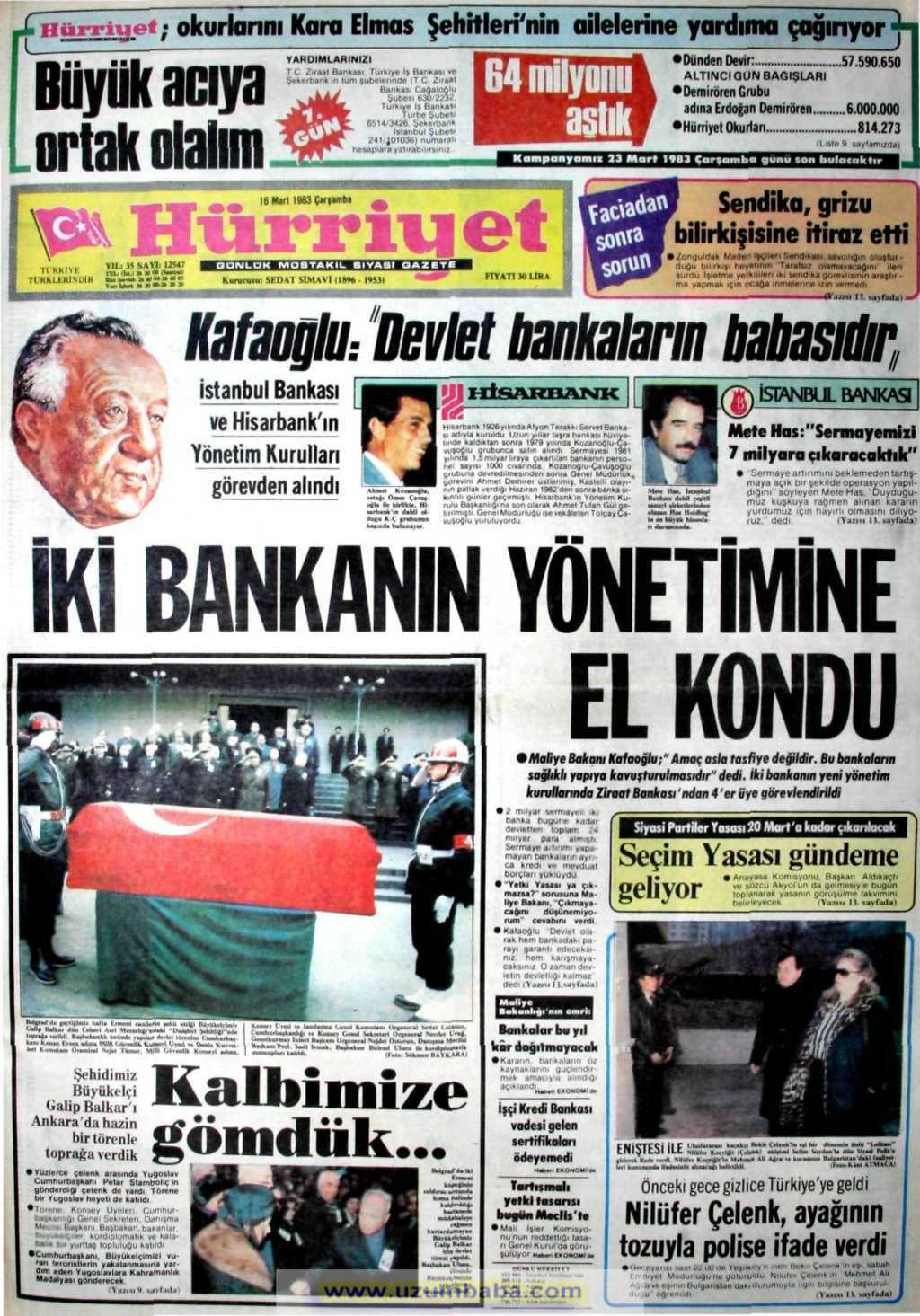 Hürriyet gazetesi 16 mart 1983