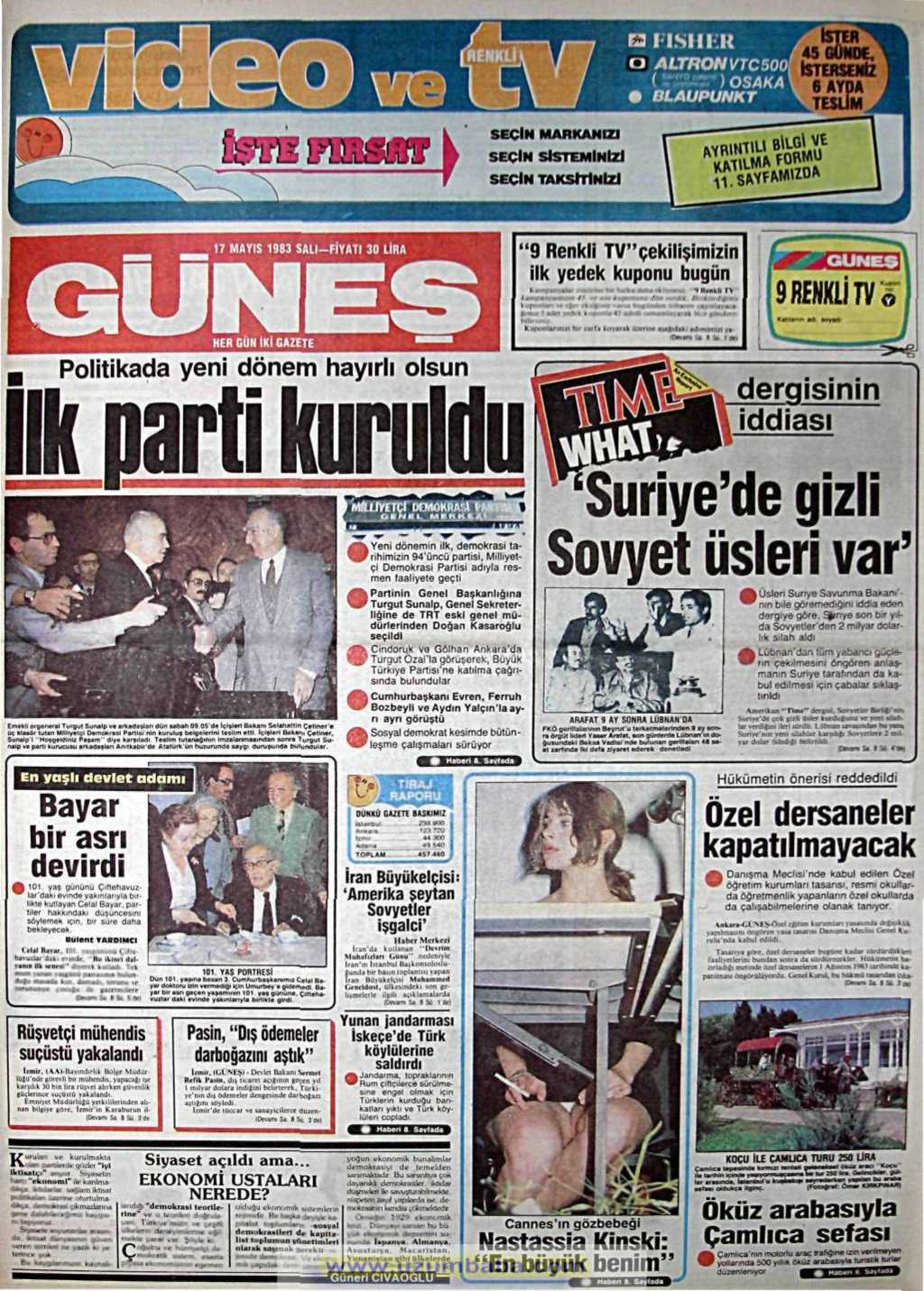 Güneş gazetesi 17 mayıs 1983