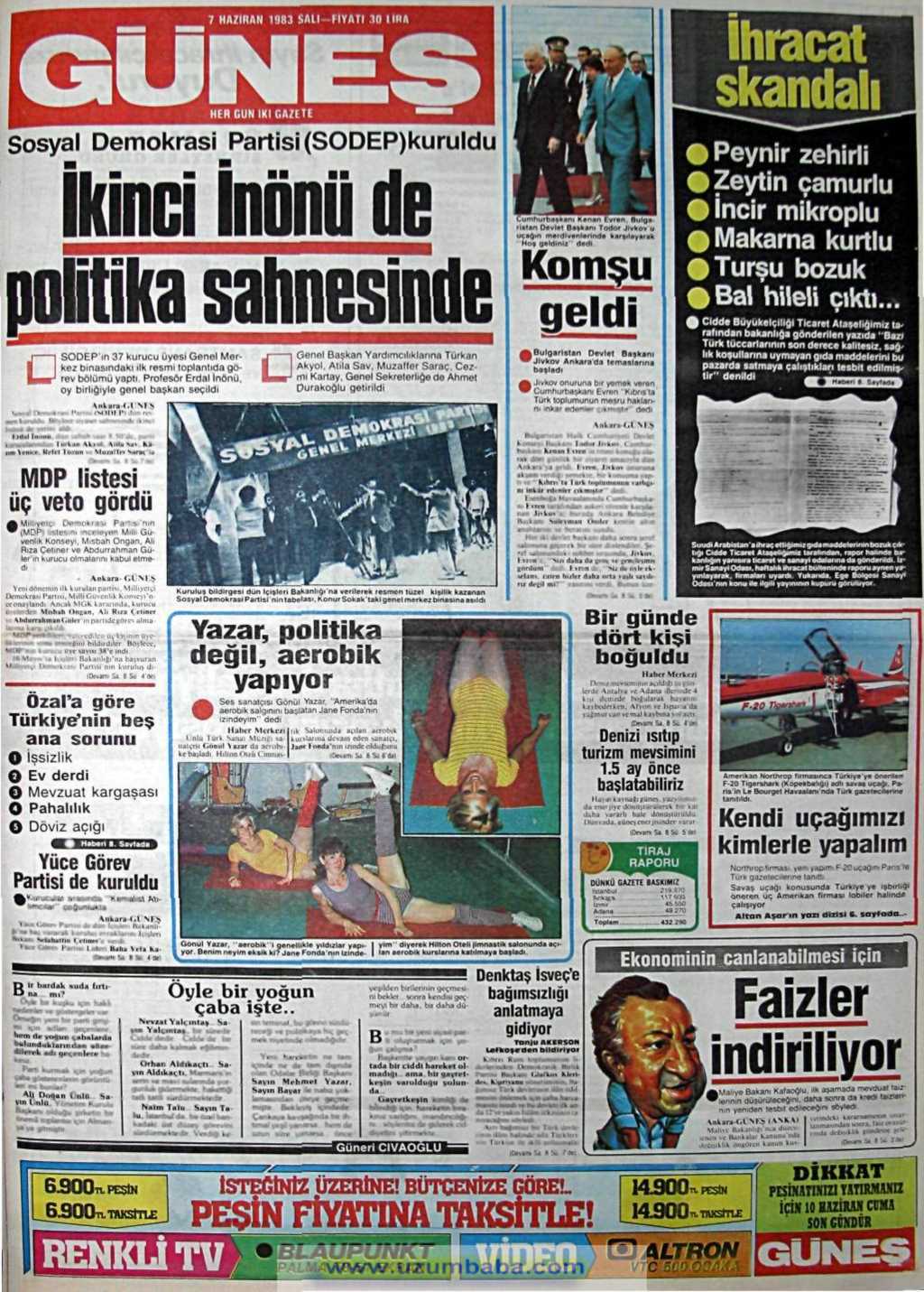 Güneş gazetesi 7 haziran 1983