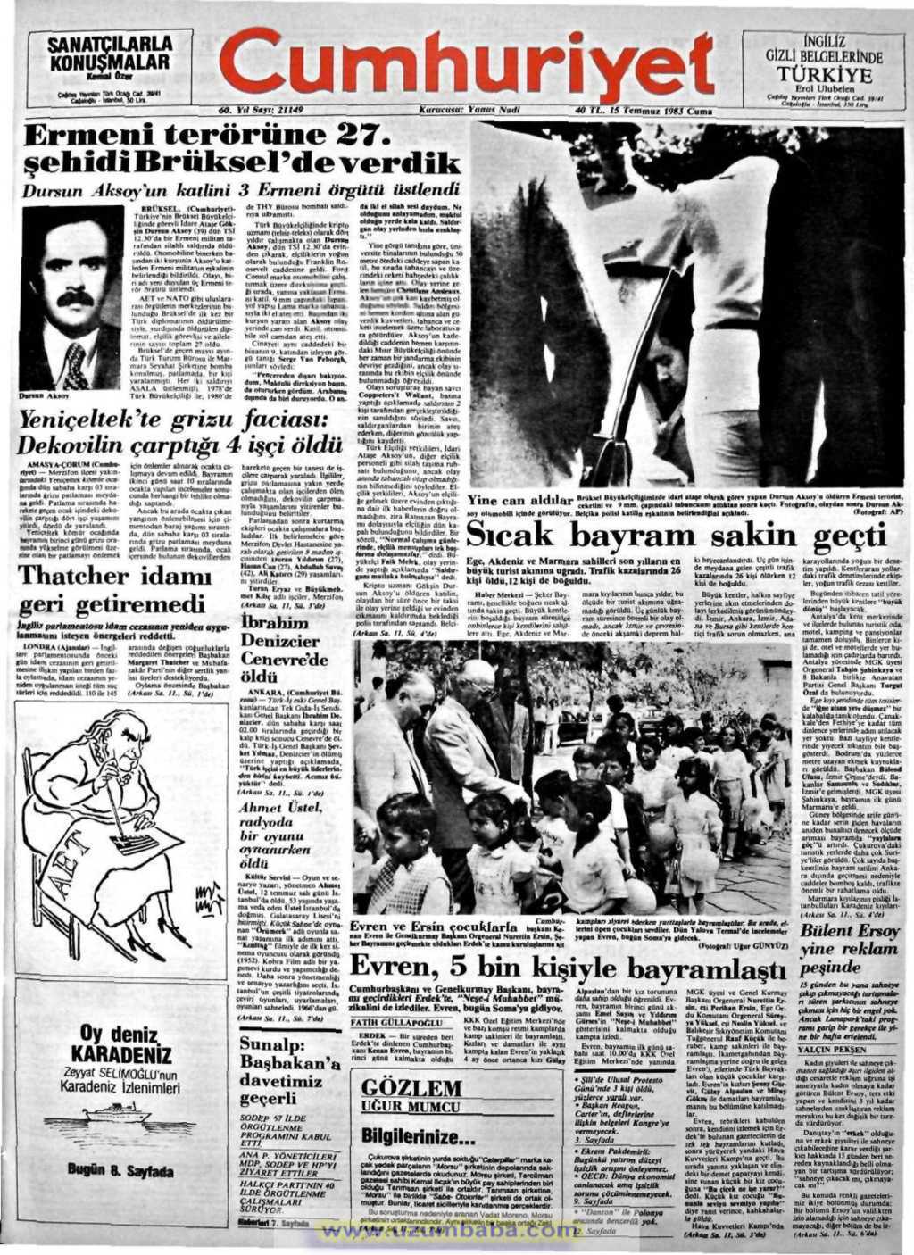 Cumhuriyet gazetesi 15 temmuz 1983