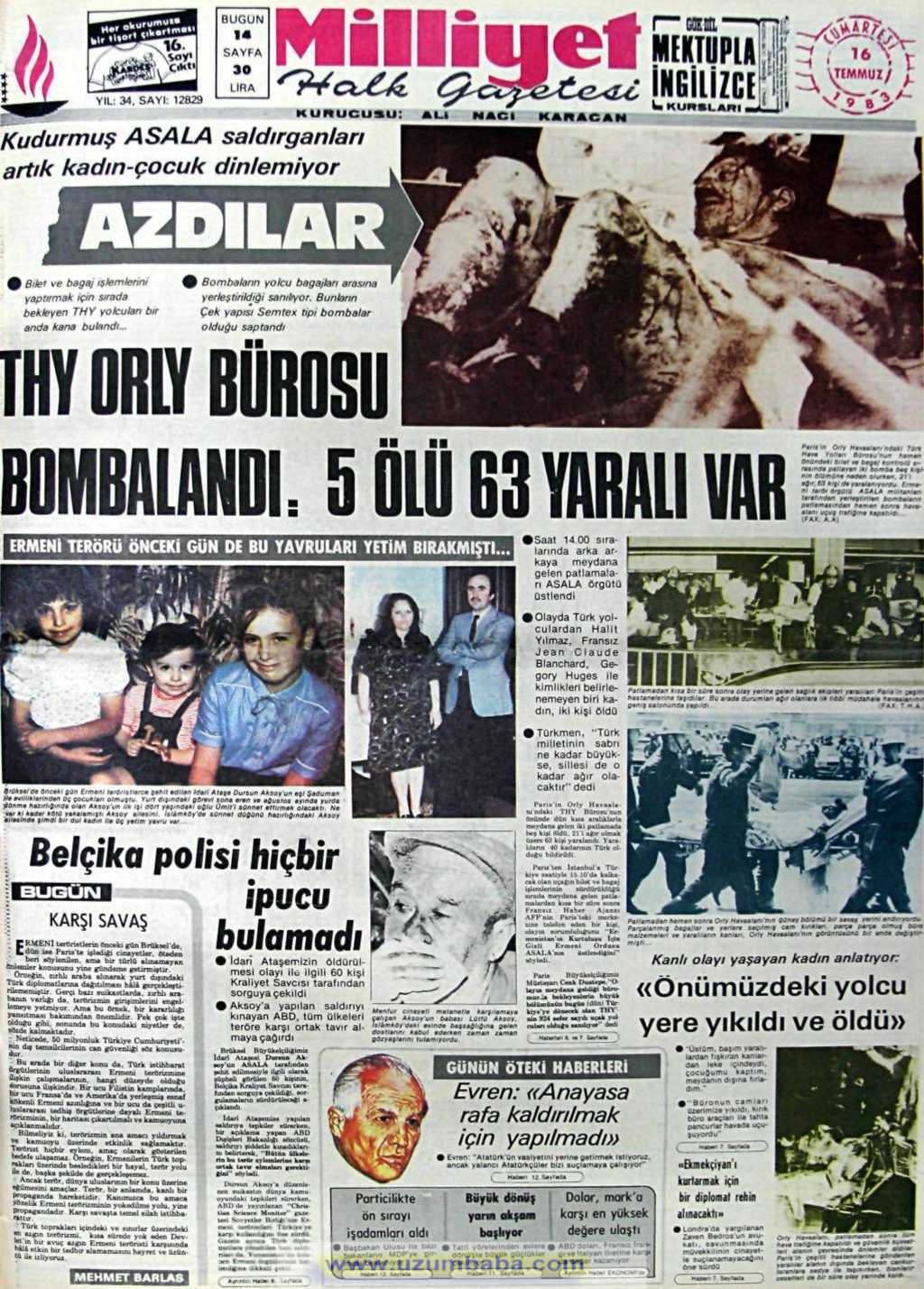 Milliyet gazetesi 16 temmuz 1983