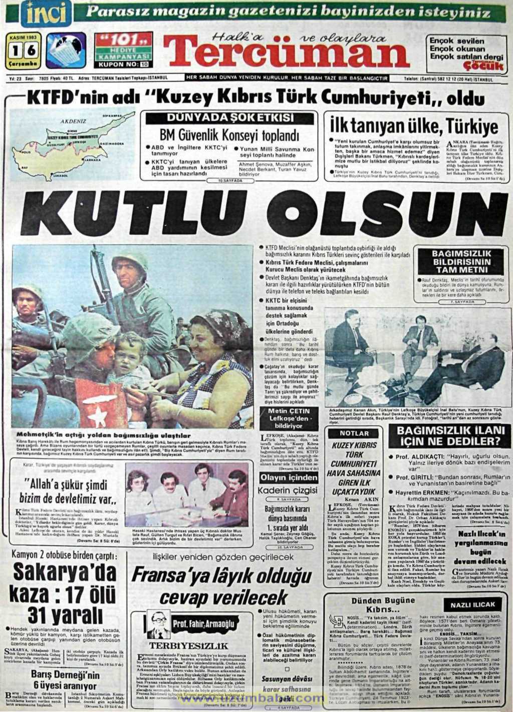 Tercüman gazetesi 16 kasım 1983