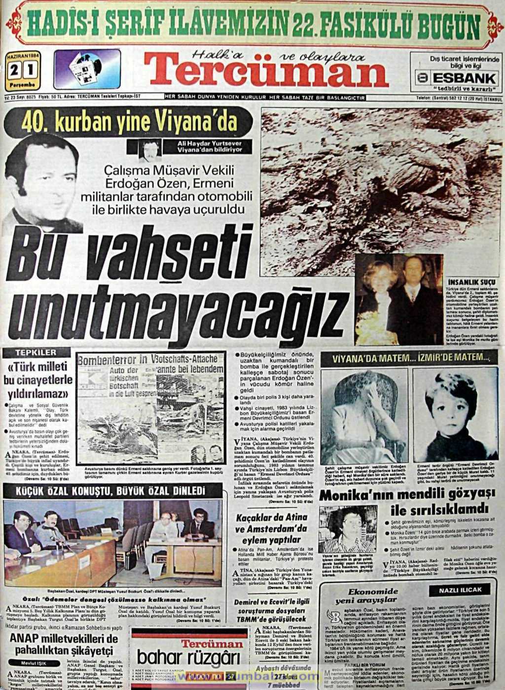 Tercüman gazetesi 21 haziran 1984