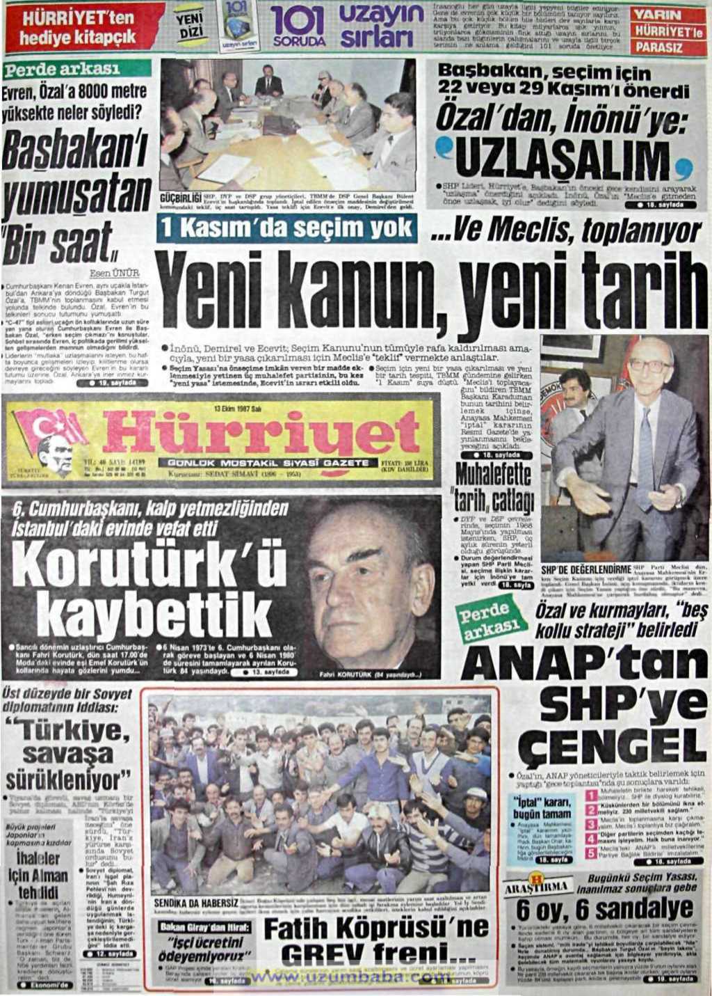 Hürriyet gazetesi 13 ekim 1987