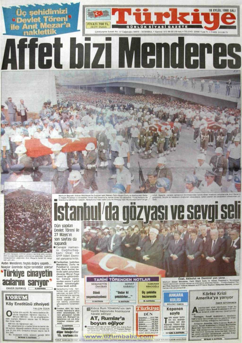 Türkiye gazetesi 18 eylül 1990