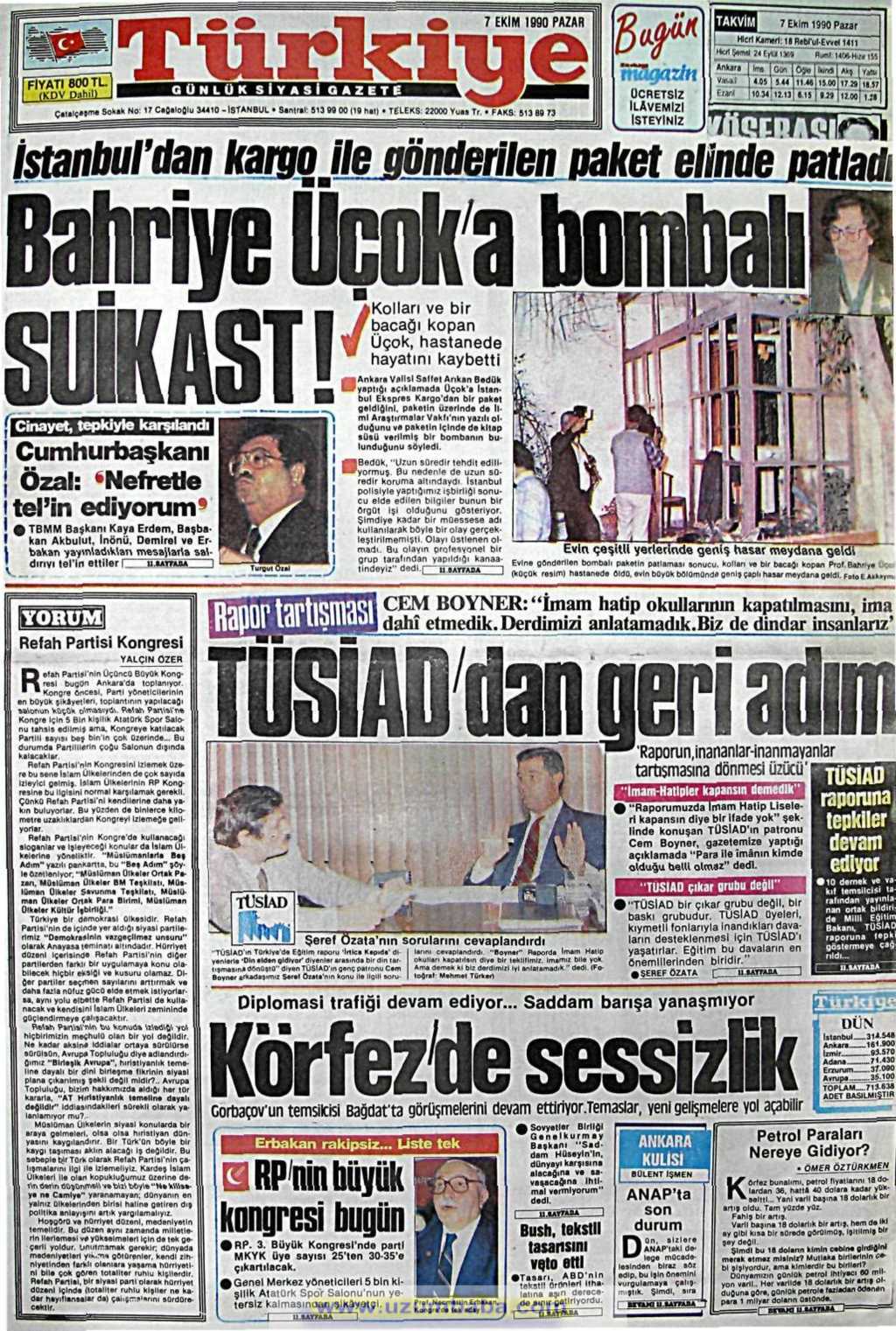 Tercüman gazetesi 7 ekim 1990