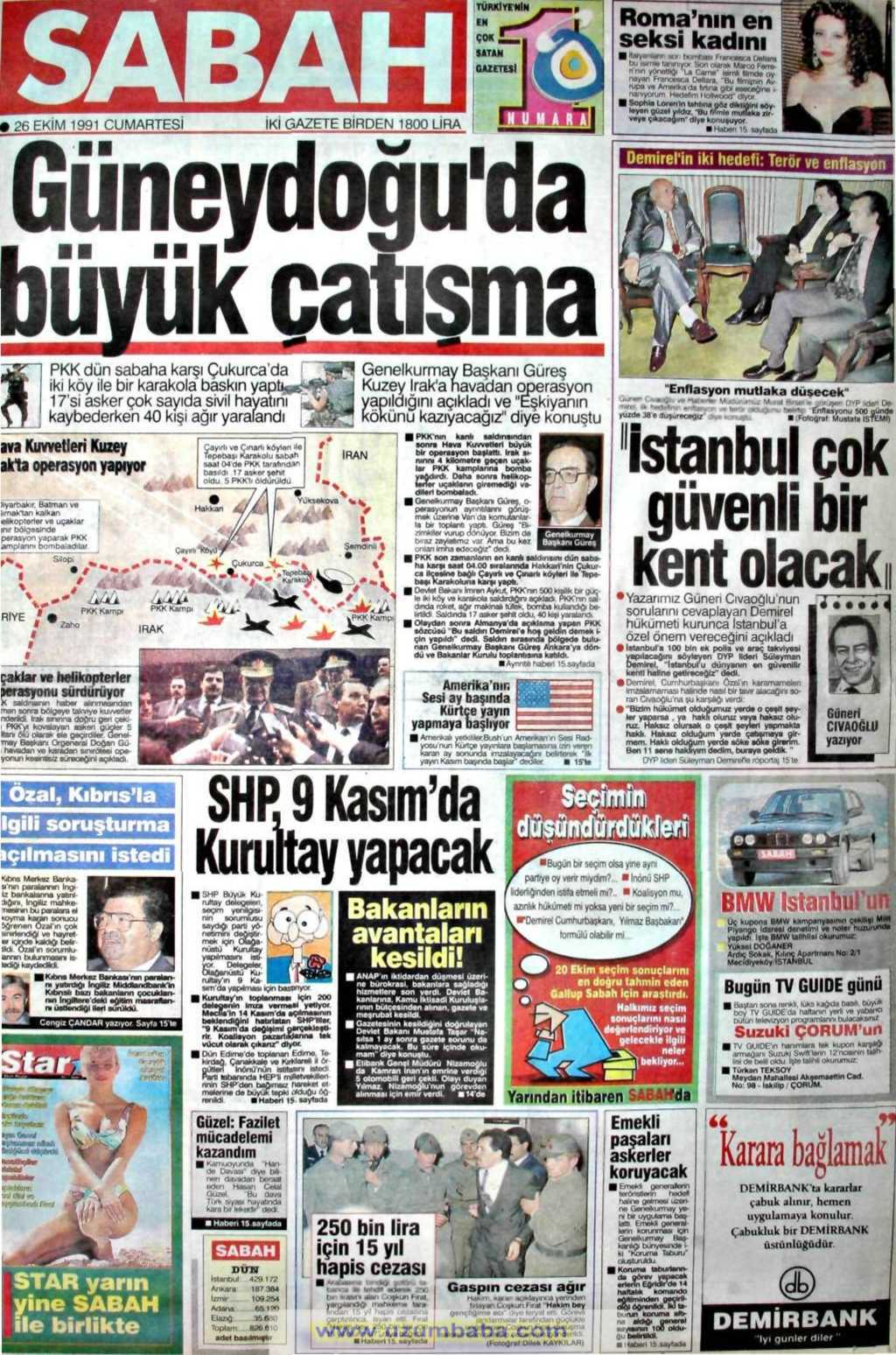 Sabah gazetesi 26 ekim 1991