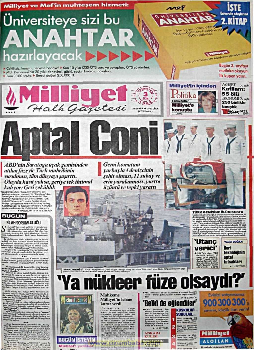 Milliyet gazetesi 3 ekim 1992