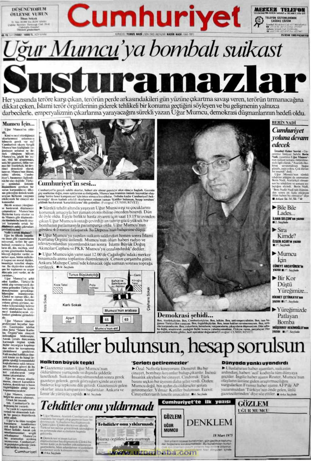 Cumhuriyet gazetesi 25 ocak 1993