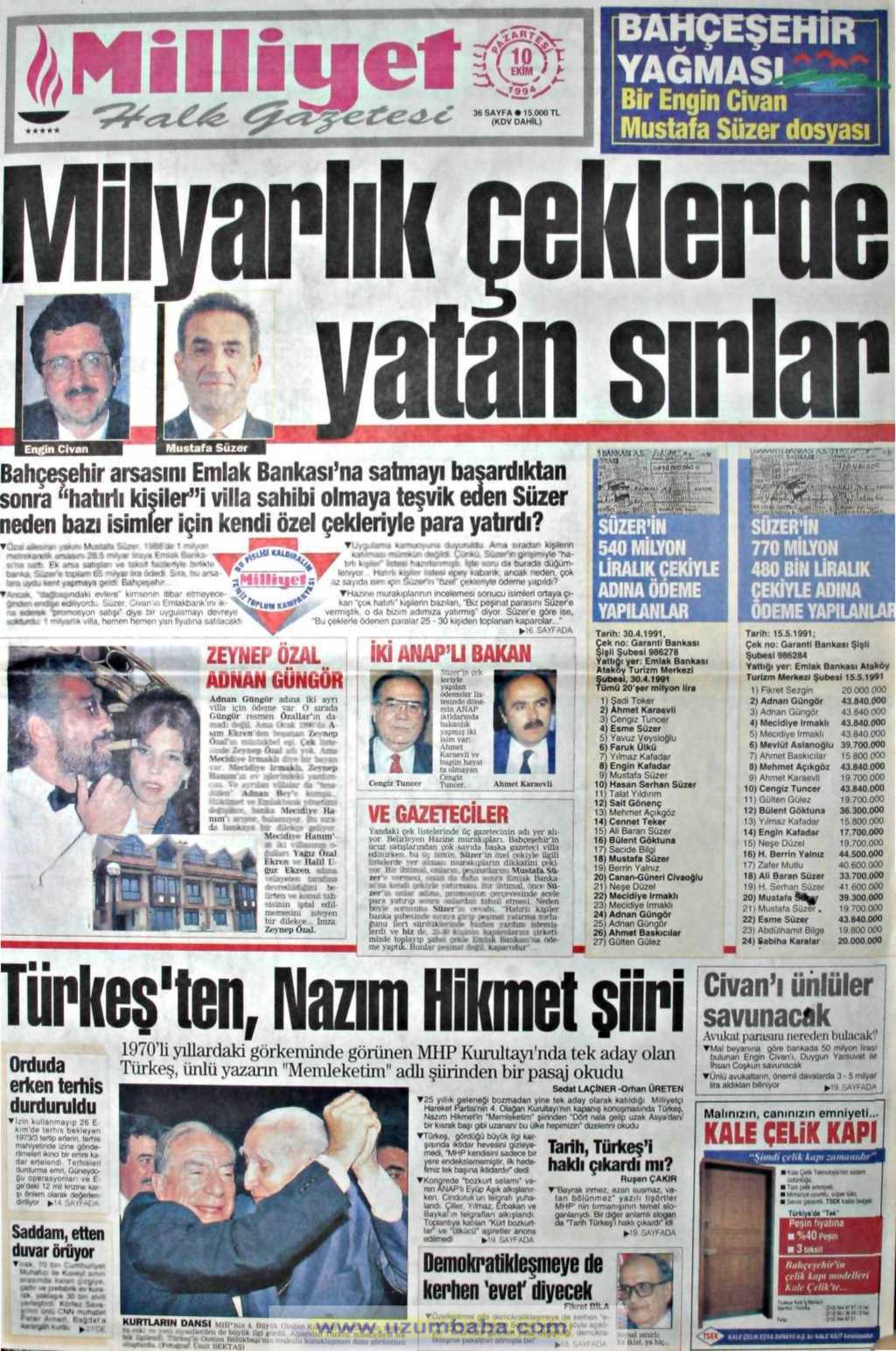 Milliyet gazetesi 10 ekim 1994