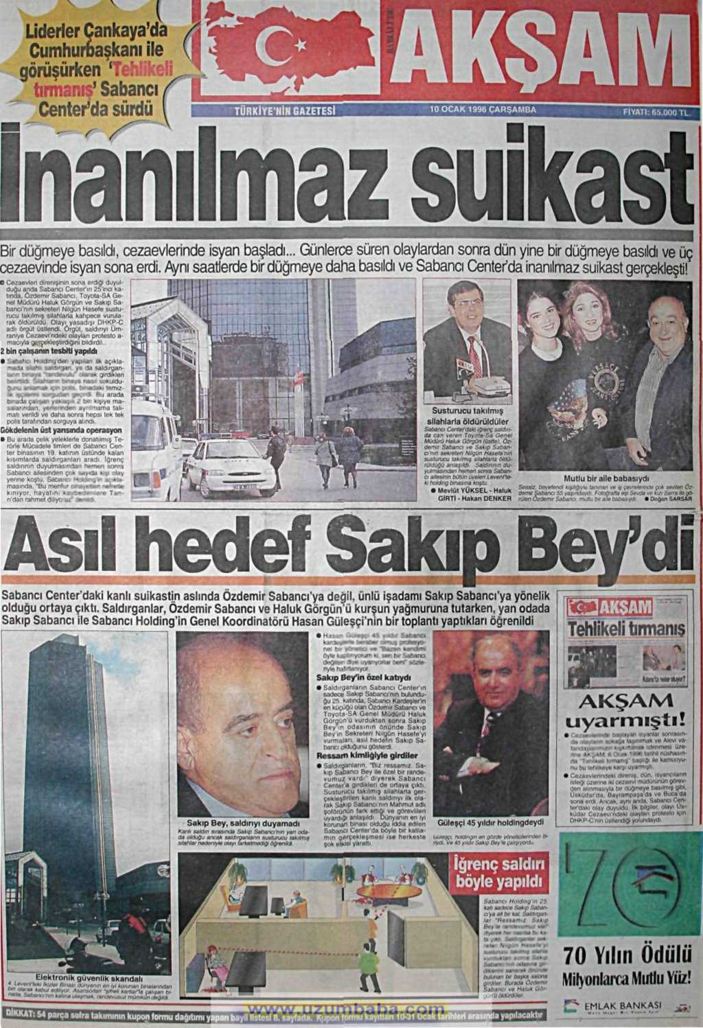 Akşam gazetesi 10 ocak 1996