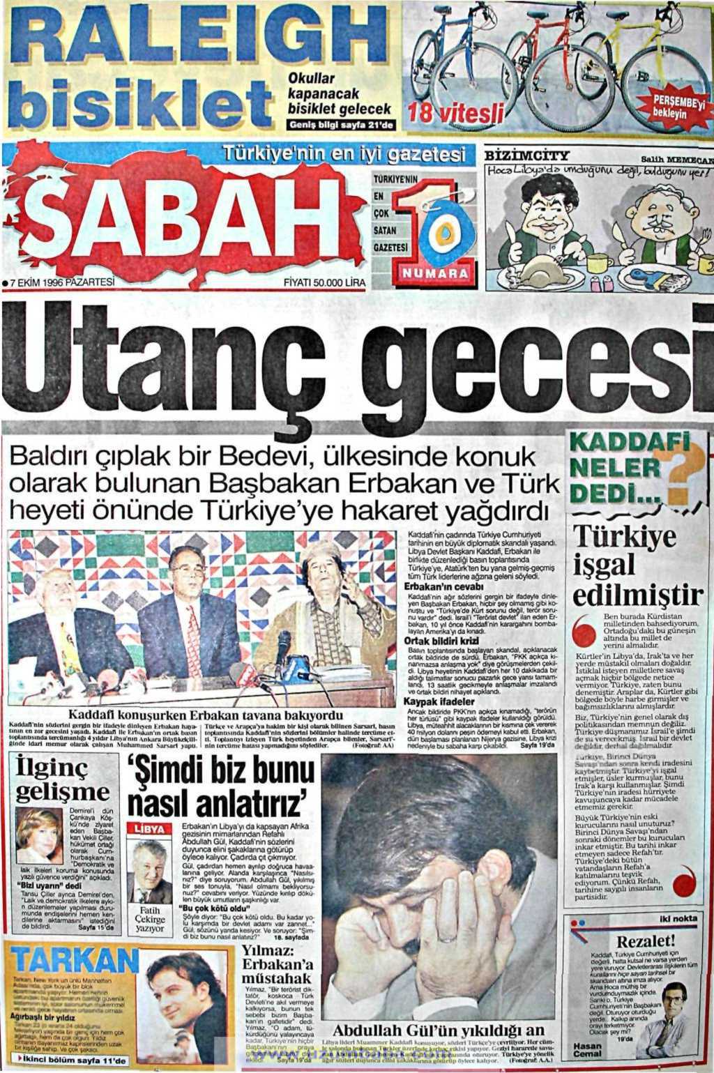 Sabah gazetesi 7 ekim 1996