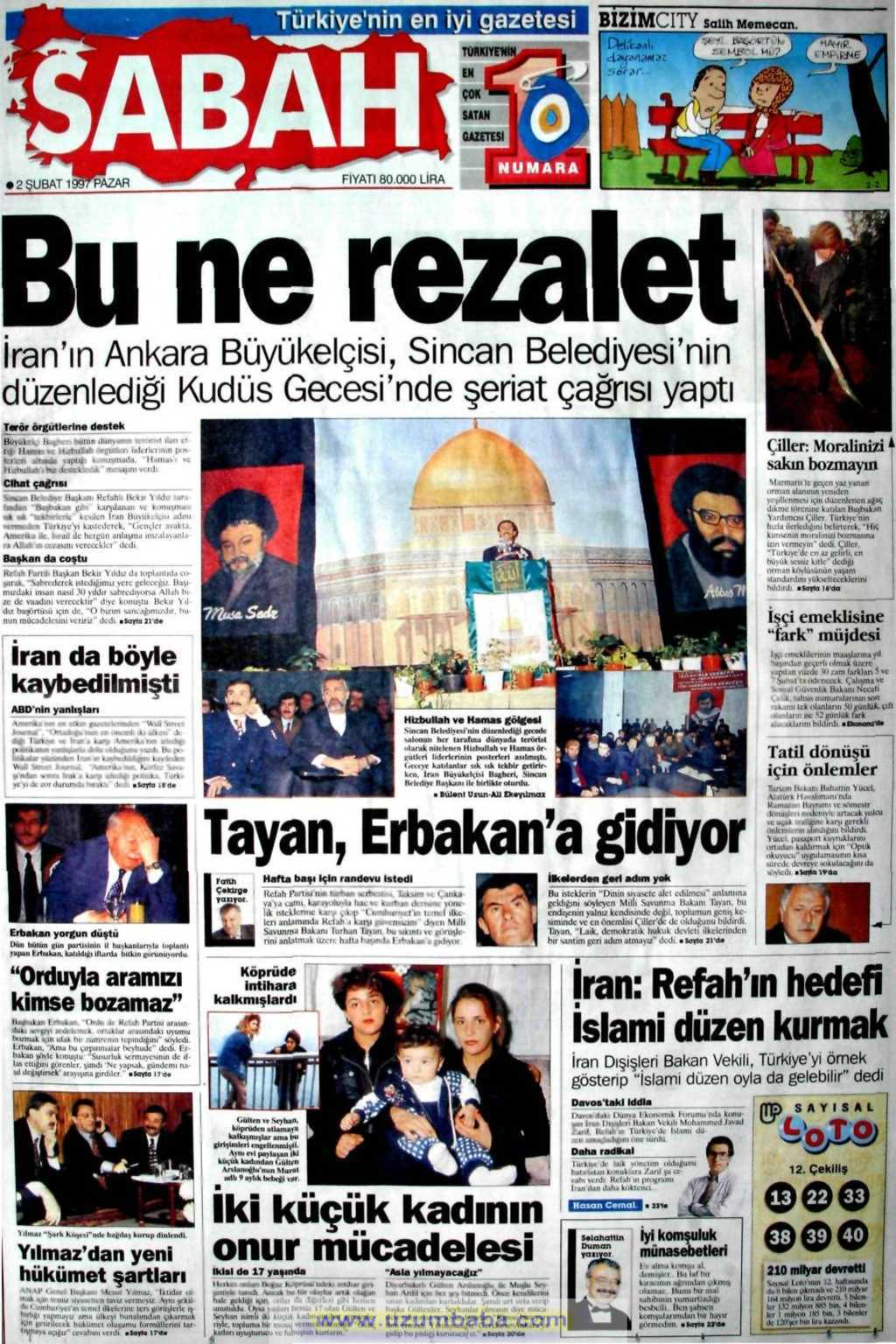 Sabah gazetesi 2 şubat 1997