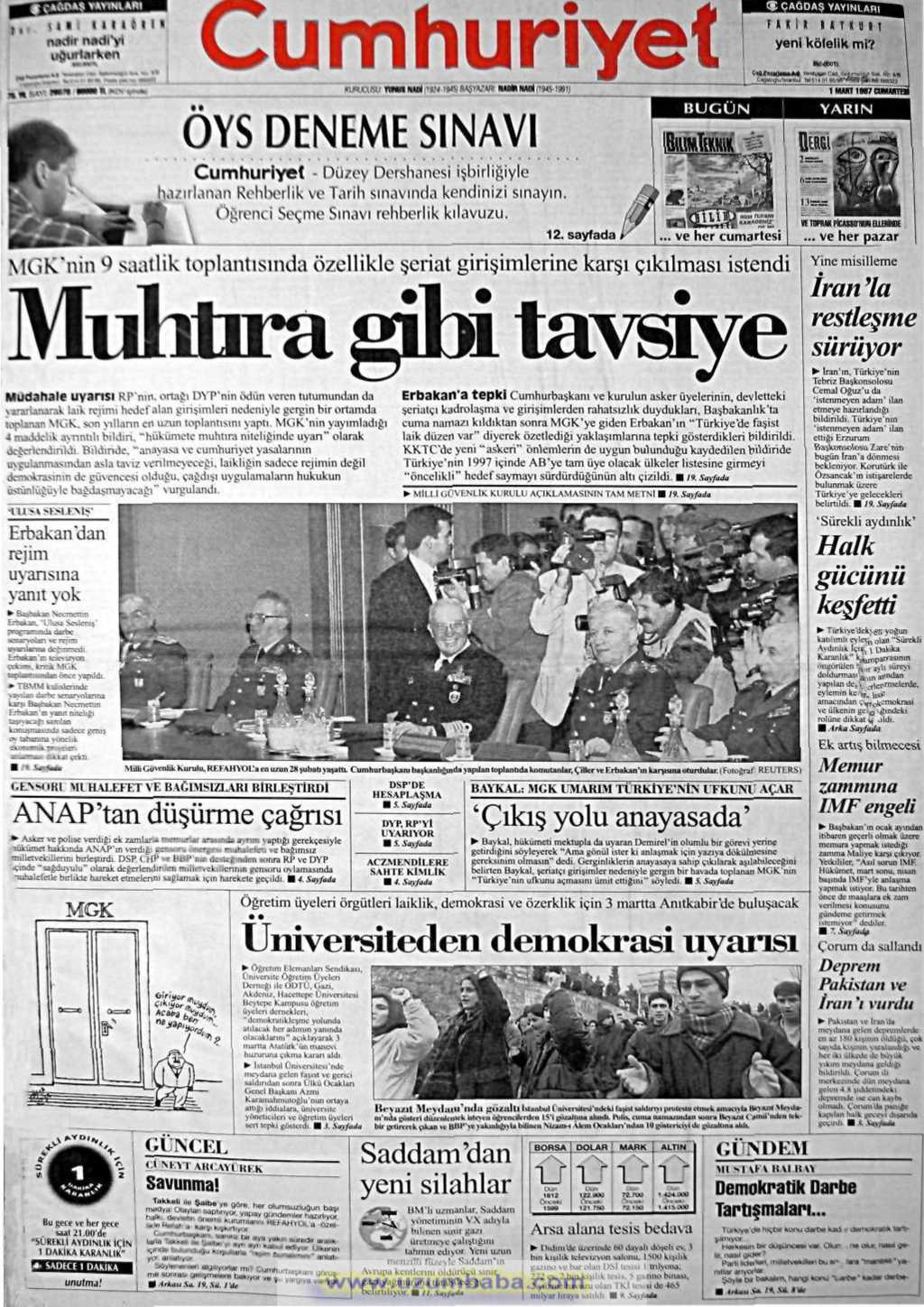 Cumhuriyet gazetesi 1 mart 1997