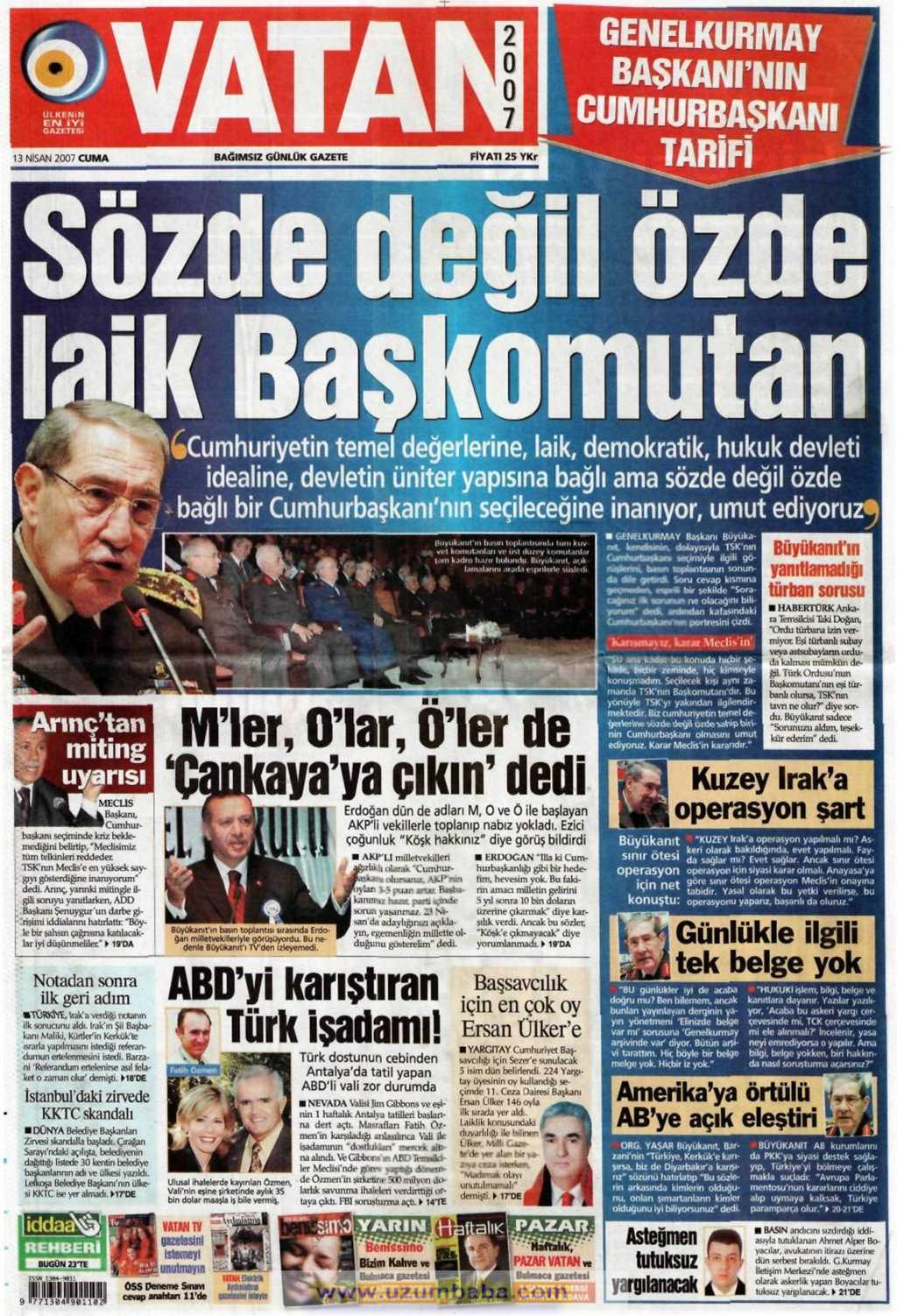 Vatan gazetesi 13 nisan 2007