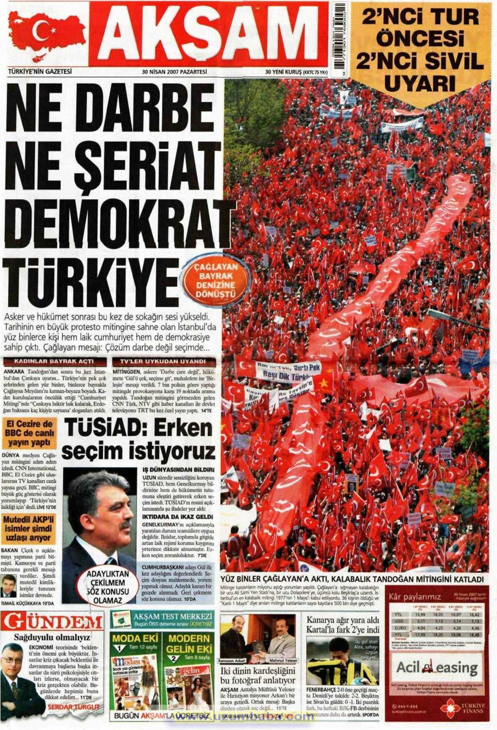 Akşam gazetesi 30 nisan 2007