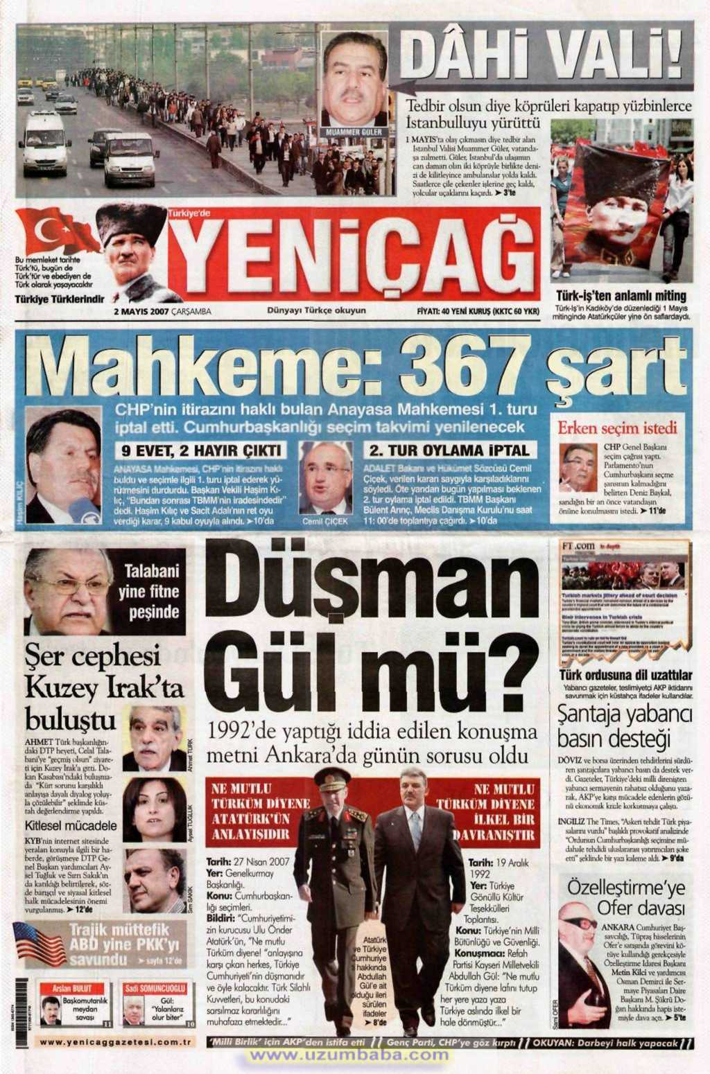 Yeniçağ gazetesi 2 mayıs 2007